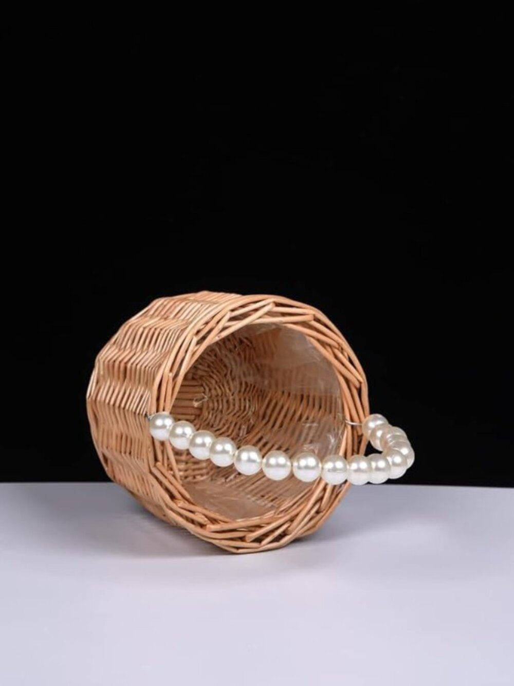 Wicker Rattan Flower Girl Basket,Pearl Handle Flower Basket,Flower Girl Basket f - Picture 4 of 8